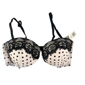 Hers by Herman Underwire Padded Bra size 36C Black Pink Polka Dots Lace